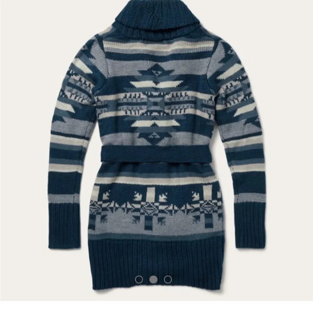 Stetson Indigo Aztec Belted Cardigan. Wool blend. Shawl collar. Tribal. Western - Picture 2 of 15